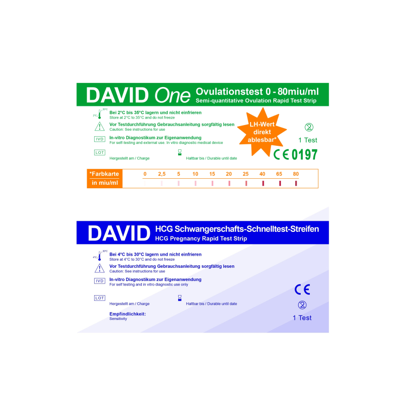 David One 10 Ovulationstest 0-80 miu/ml + 5 Schwangerschaftstest Streifen