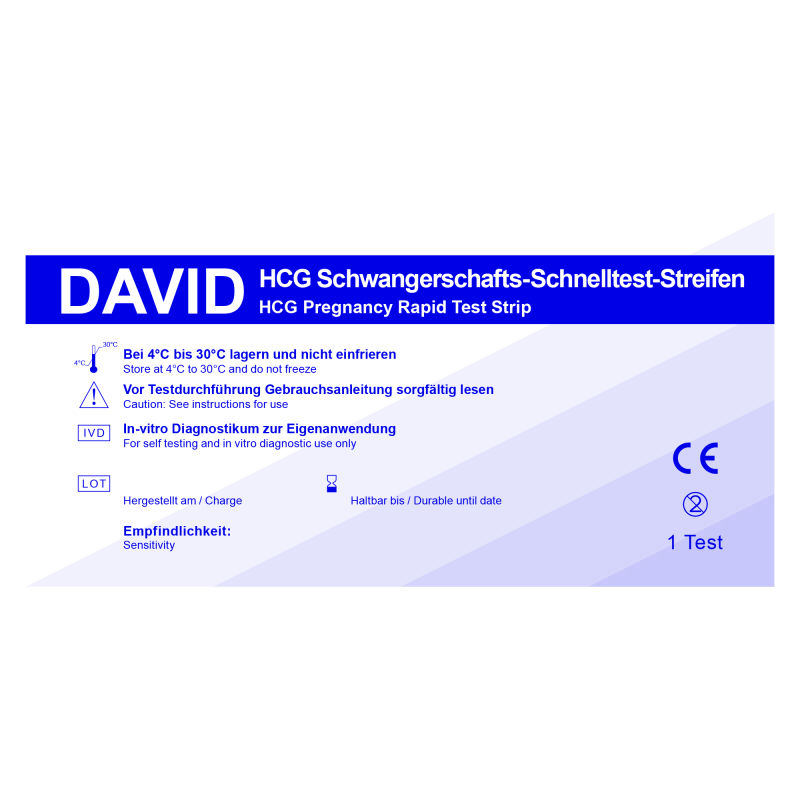 5 x David Schwangerschaftstest Streifen 10 miu/ml HCG pregnancy test